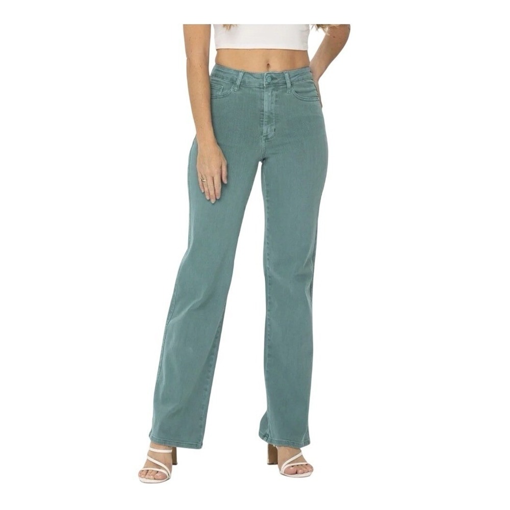 Judy Blue Straight Leg High Waist Sea Green Jeans Women's Size 5/27‎ Classic EUC